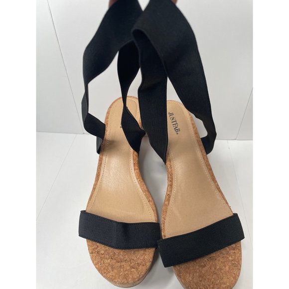 Justfab women's sandals wedge heel black size 11 - Picture 1 of 8